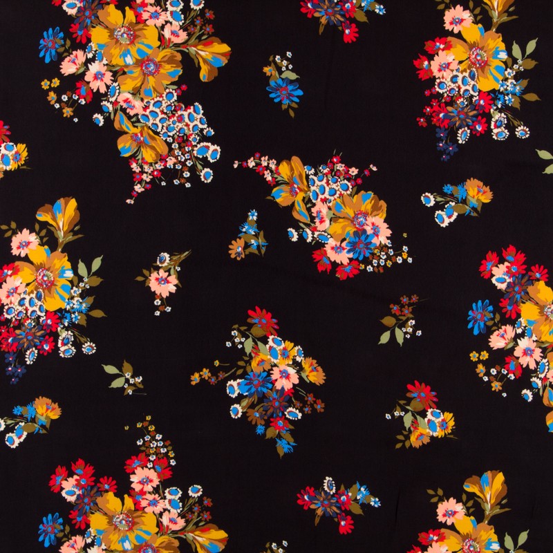Krepp Viskose Bouquet Schwarz - Ribes y Casals