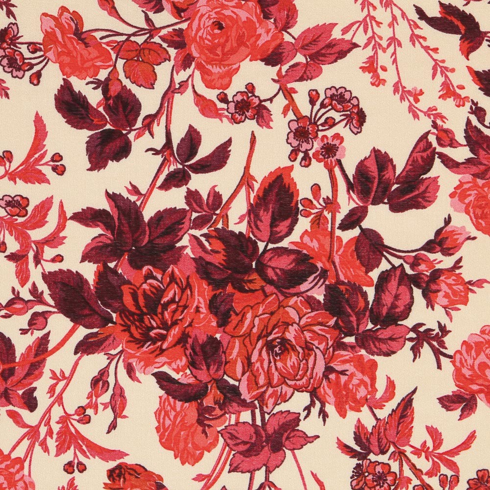 Krepp Viskose Floral Rot - Ribes y Casals