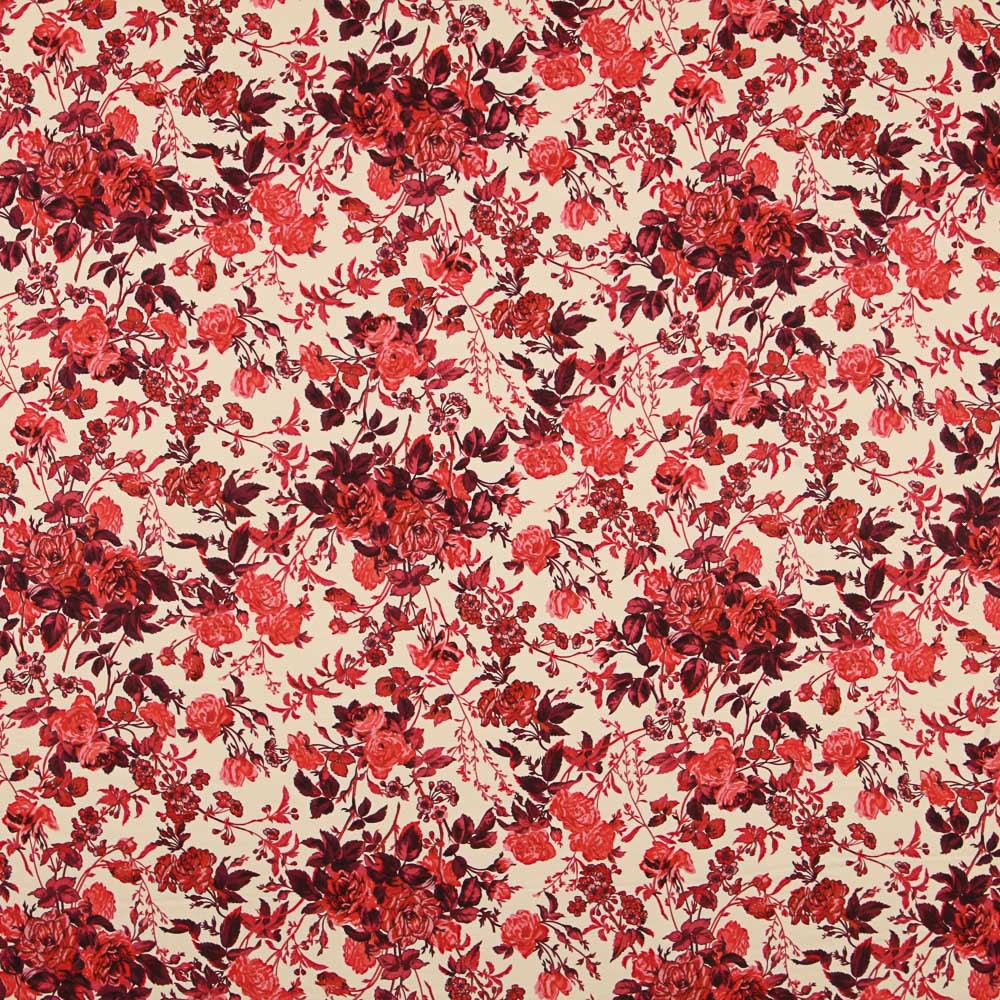 Krepp Viskose Floral Rot - Ribes y Casals