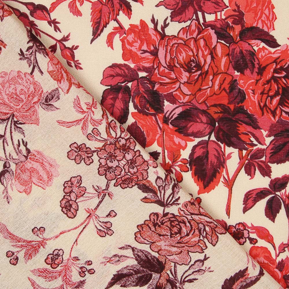 Krepp Viskose Floral Rot - Ribes y Casals