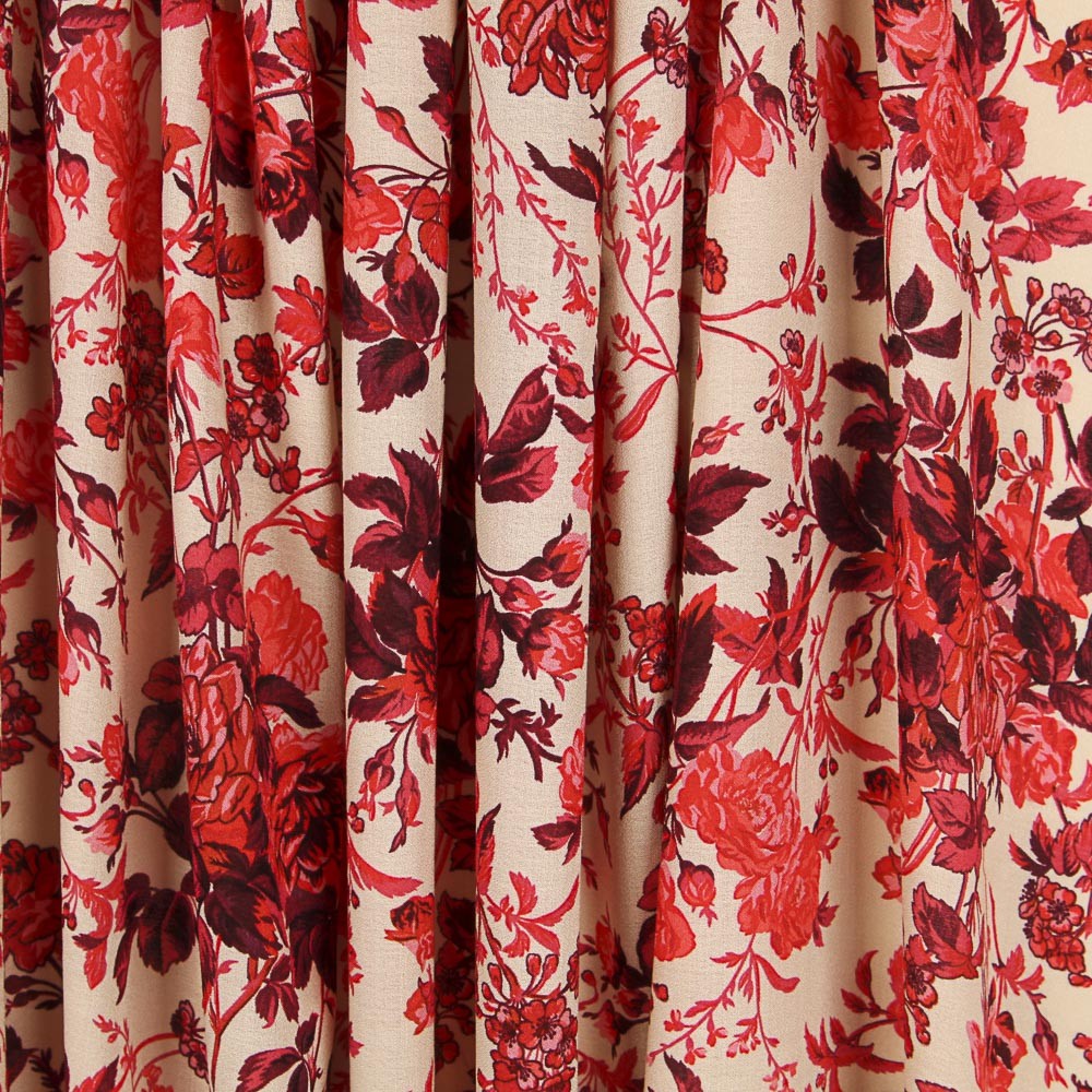 Krepp Viskose Floral Rot - Ribes y Casals