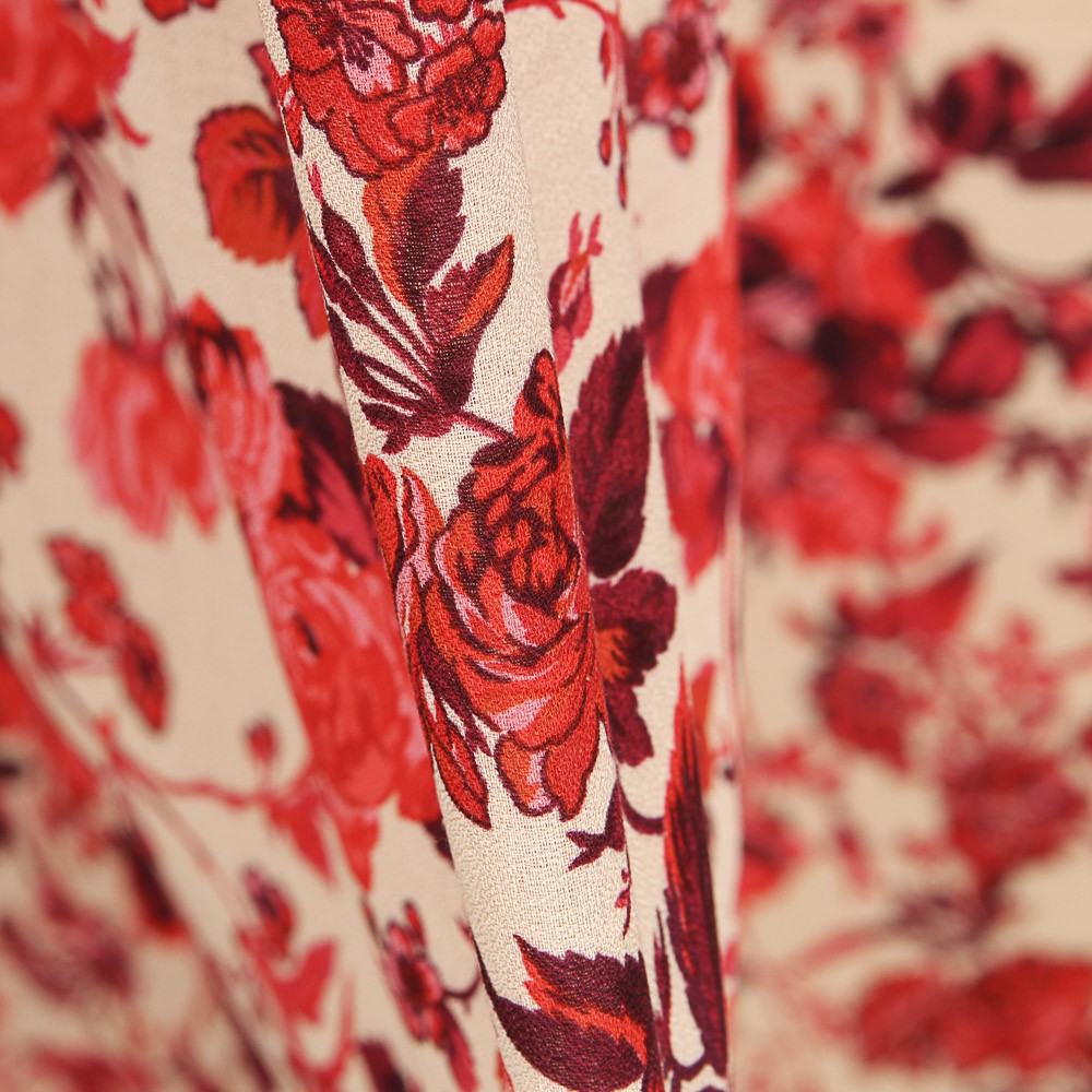 Krepp Viskose Floral Rot - Ribes y Casals