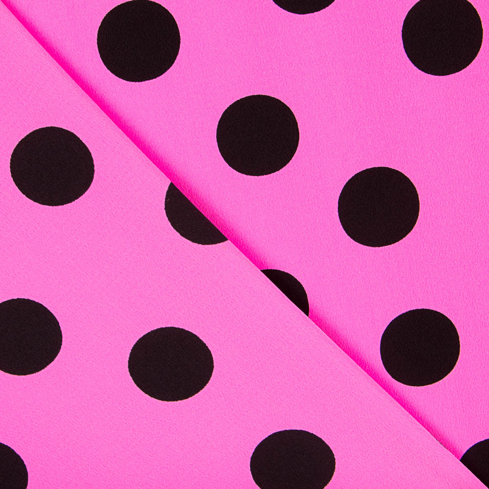 Crepe Polka Dots Schwarz 33mm Fuchsia - Ribes y Casals