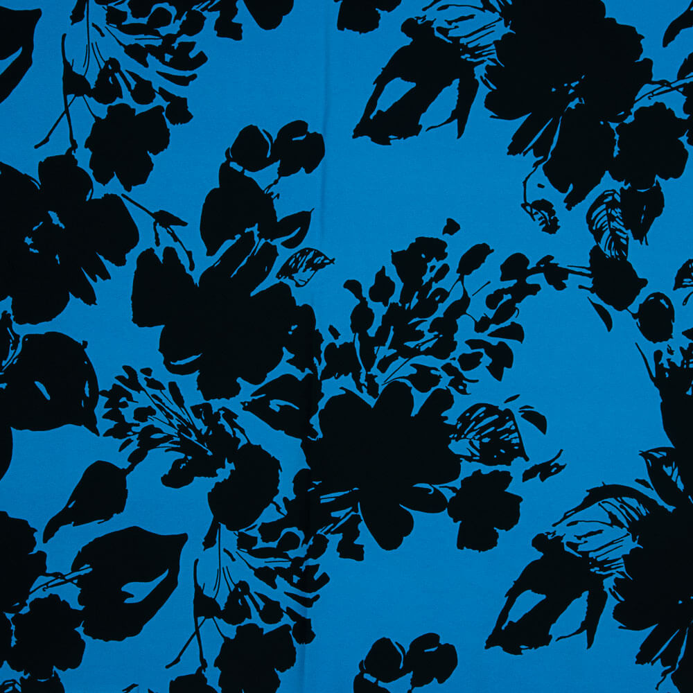 Polyester Krepp Polyester Blumenmuster Blau - Ribes y Casals
