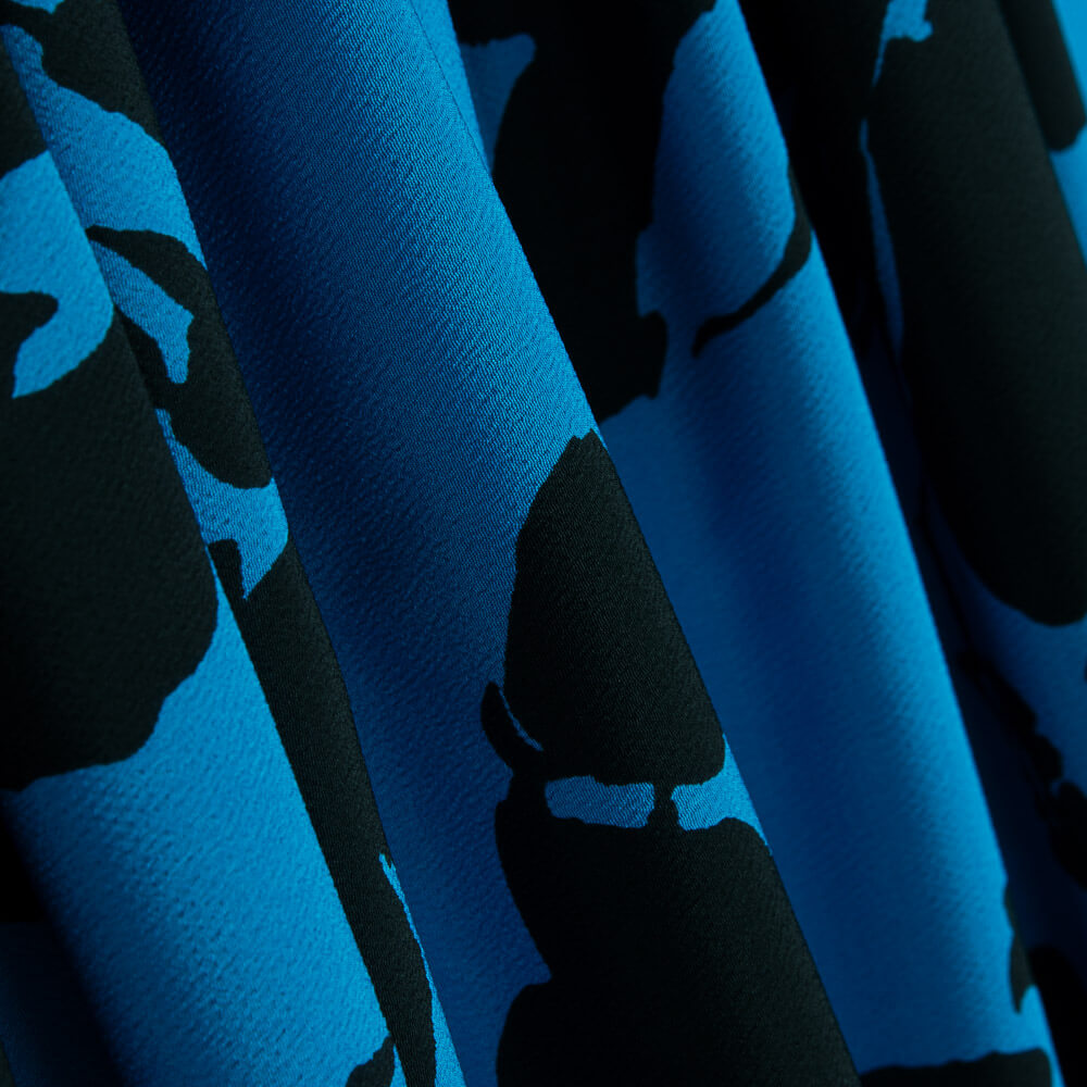 Polyester Krepp Polyester Blumenmuster Blau - Ribes y Casals