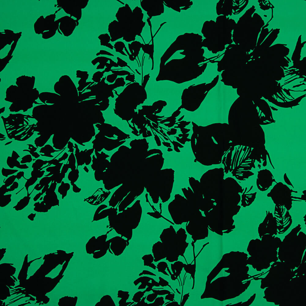 Polyester Krepp Polyester Blumenmuster Grün - Ribes y Casals