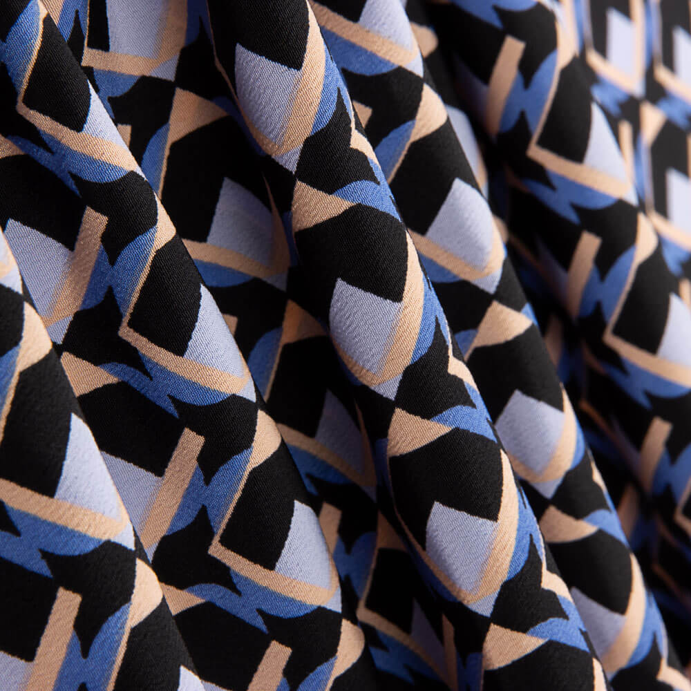 Krepp Polyester Geo Blau Denim - Ribes y Casals