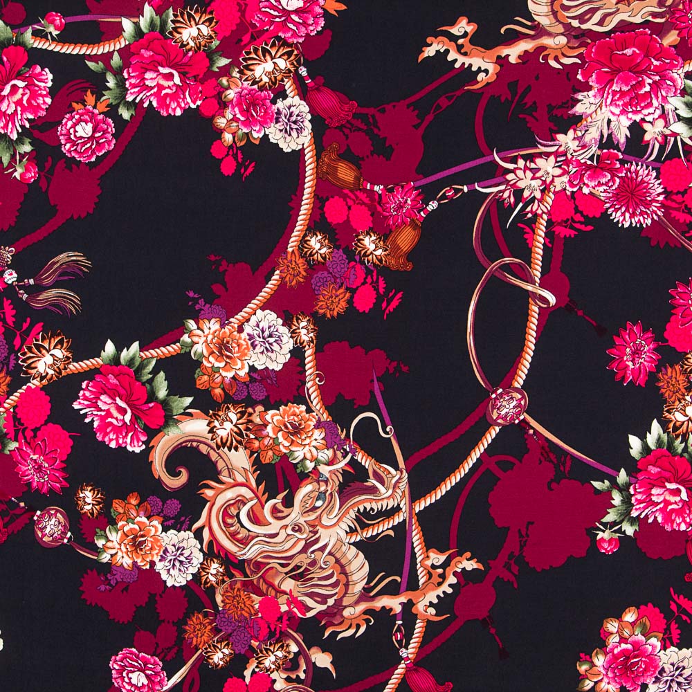 Krepp Viskose Floral Dragon Fuchsia - Ribes y Casals