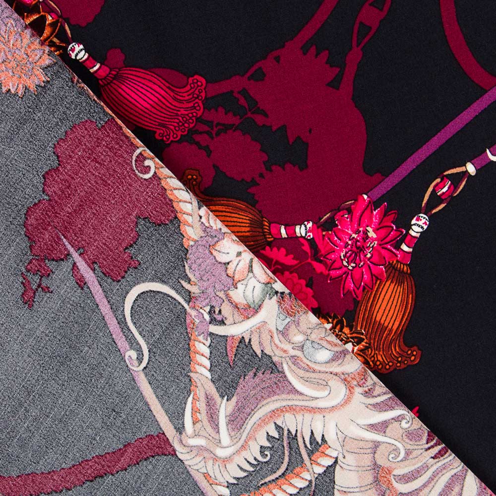 Krepp Viskose Floral Dragon Fuchsia - Ribes y Casals