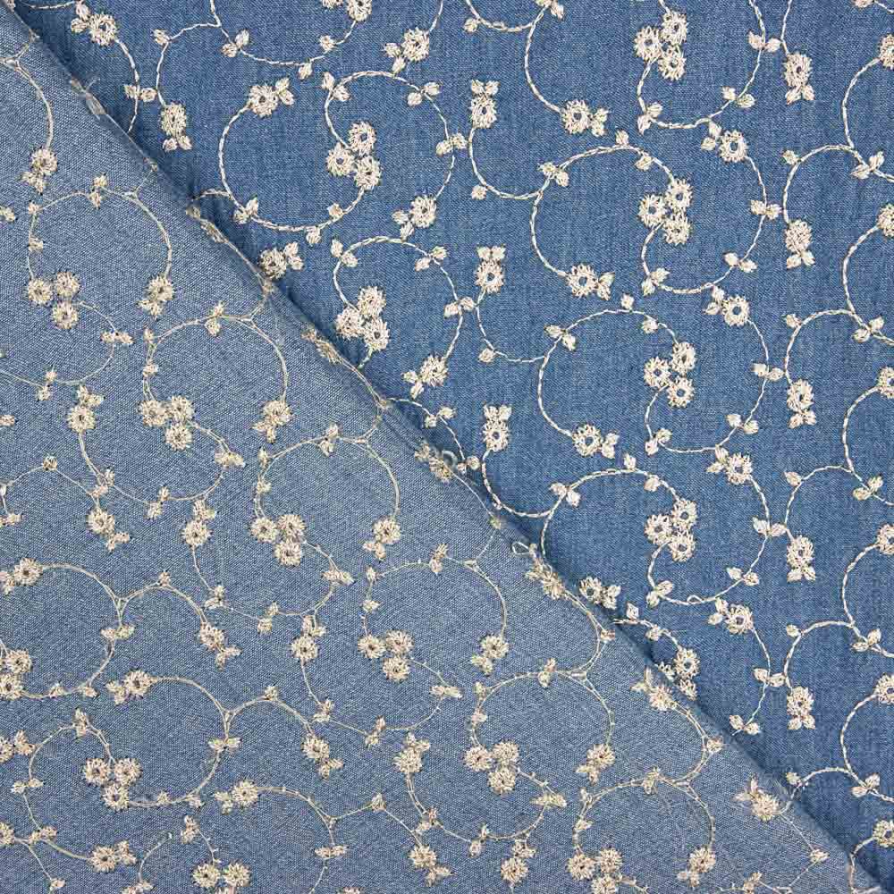 Lurexblumen-Stickerei Denim - Ribes y Casals
