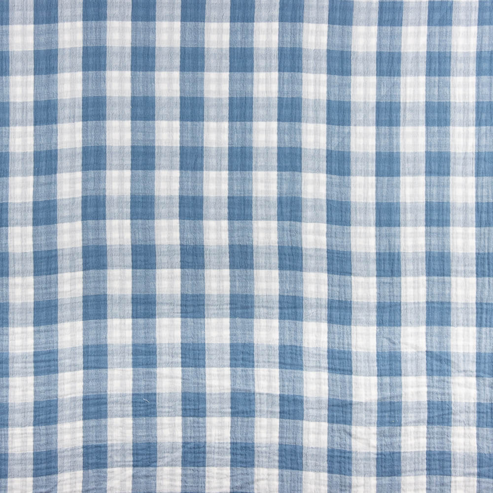 Reversible Vichy Double Gauze Reversible Dark Denim Blue - Ribes y Casals