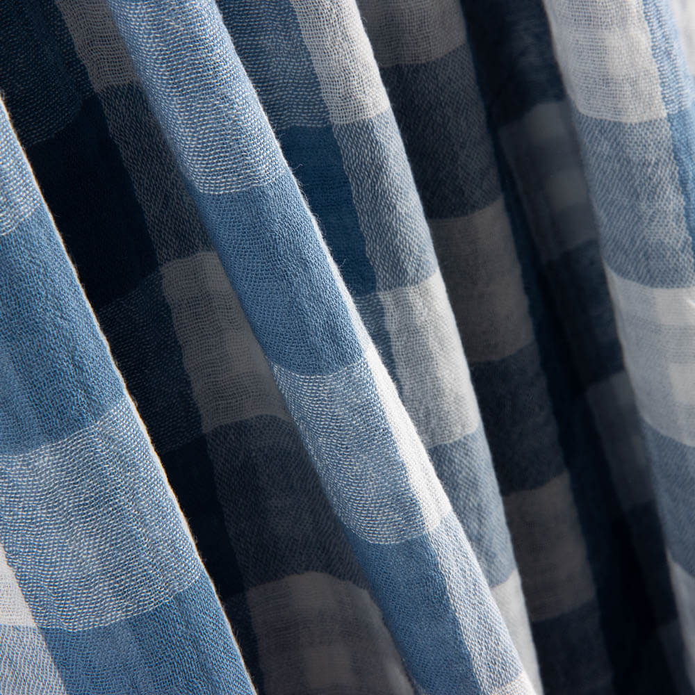 Reversible Vichy Double Gauze Reversible Dark Denim Blue - Ribes y Casals