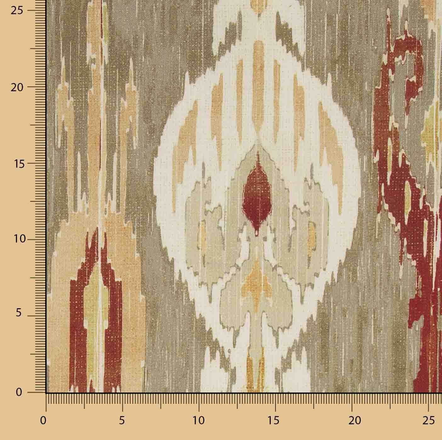 Canvas mit Leinenoptik, orientalisches Ikatmuster in Taupe - Ribes y Casals