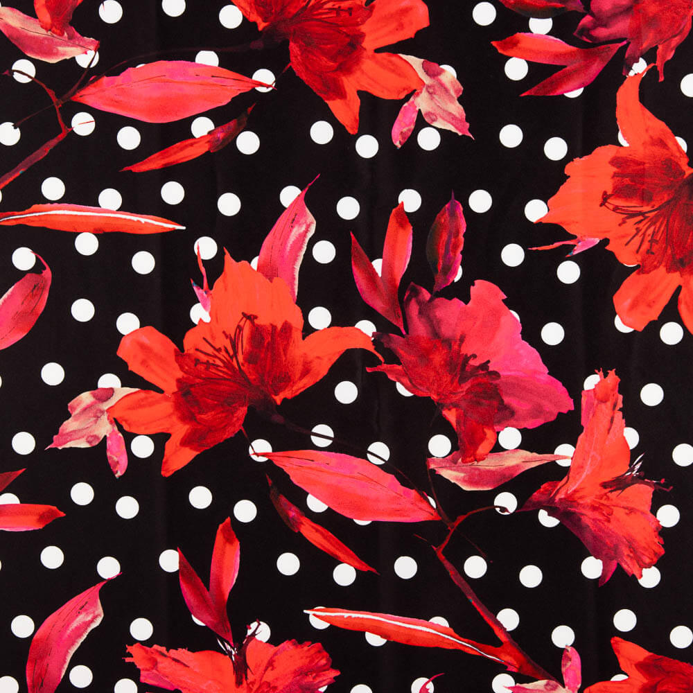 Fama Strecht Blumen Polka Dot Schwarz - Ribes y Casals