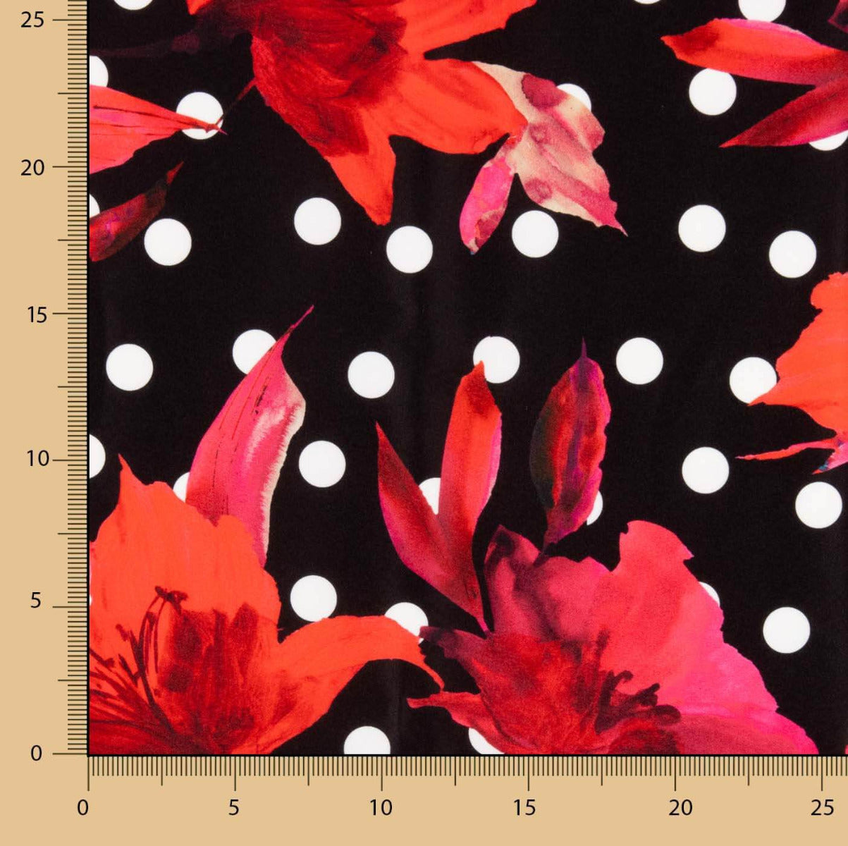 Fama Strecht Blumen Polka Dot Schwarz - Ribes y Casals