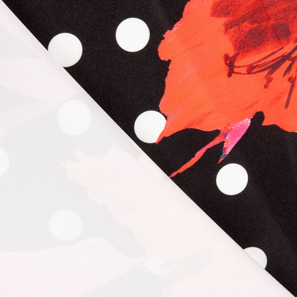 Fama Strecht Blumen Polka Dot Schwarz - Ribes y Casals