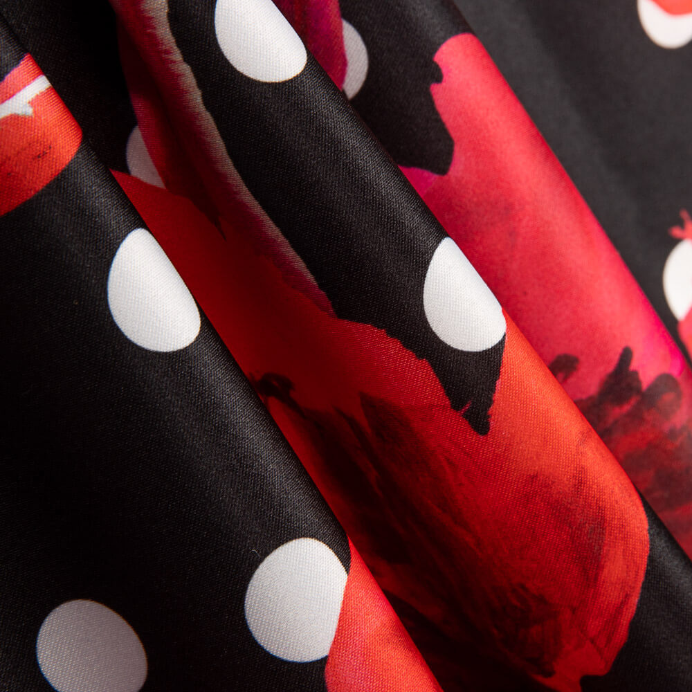 Fama Strecht Blumen Polka Dot Schwarz - Ribes y Casals