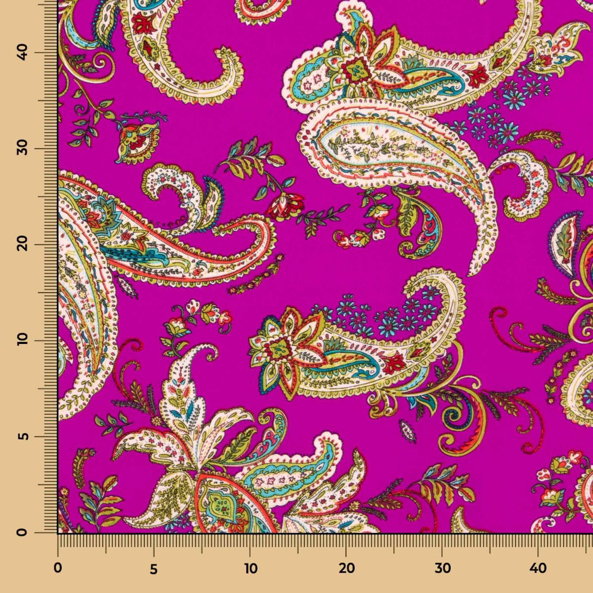 Polyester-Crêpe Polyester-Crêpe Kaschmir-Muster Dunkel-Fuchsia - Ribes y Casals