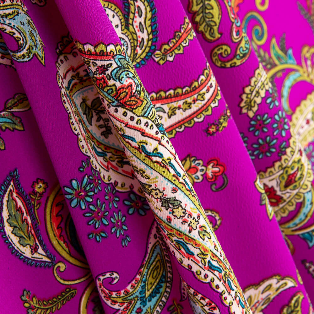 Polyester-Crêpe Polyester-Crêpe Kaschmir-Muster Dunkel-Fuchsia - Ribes y Casals