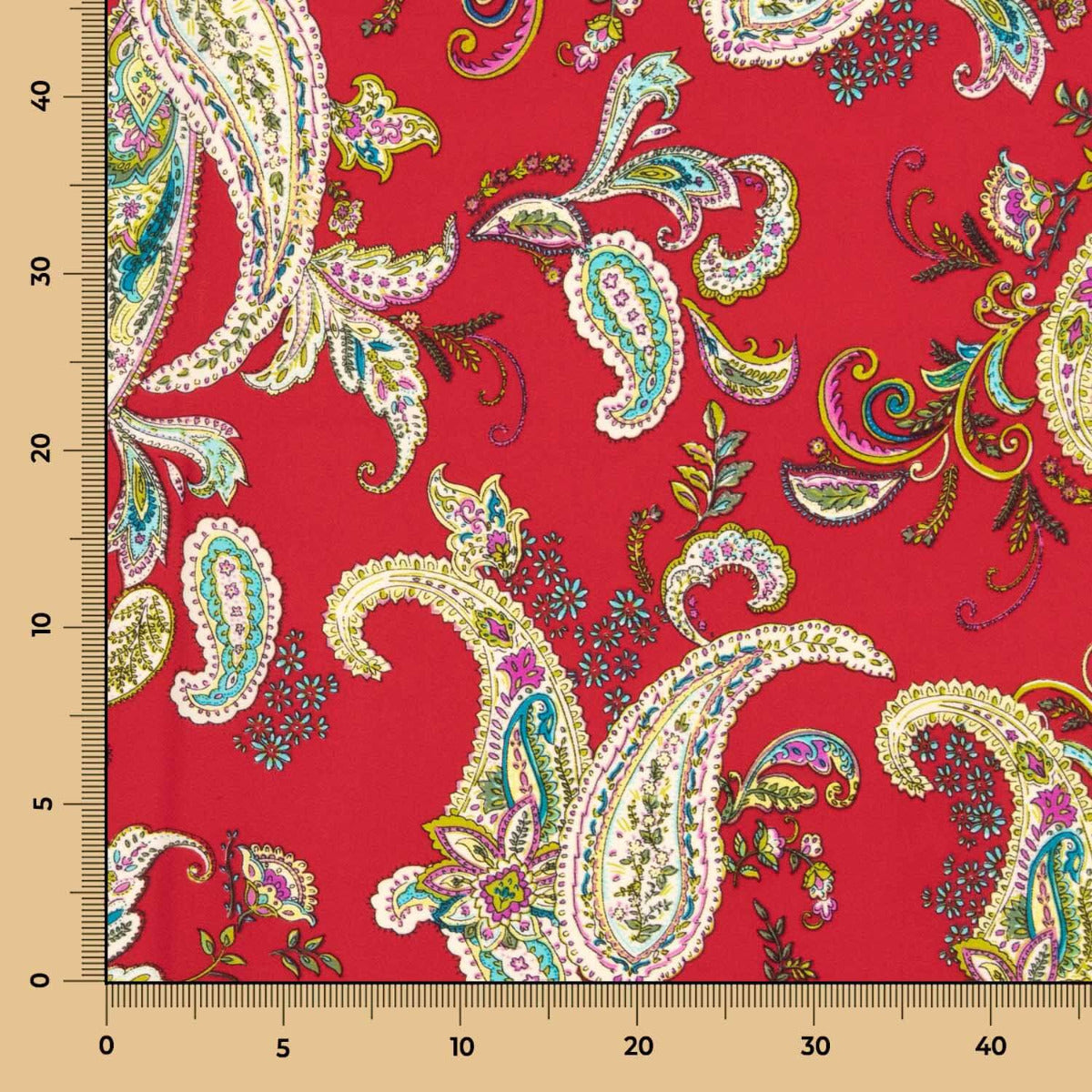 Polyester-Krepp Rot Kaschmir-Muster - Ribes y Casals