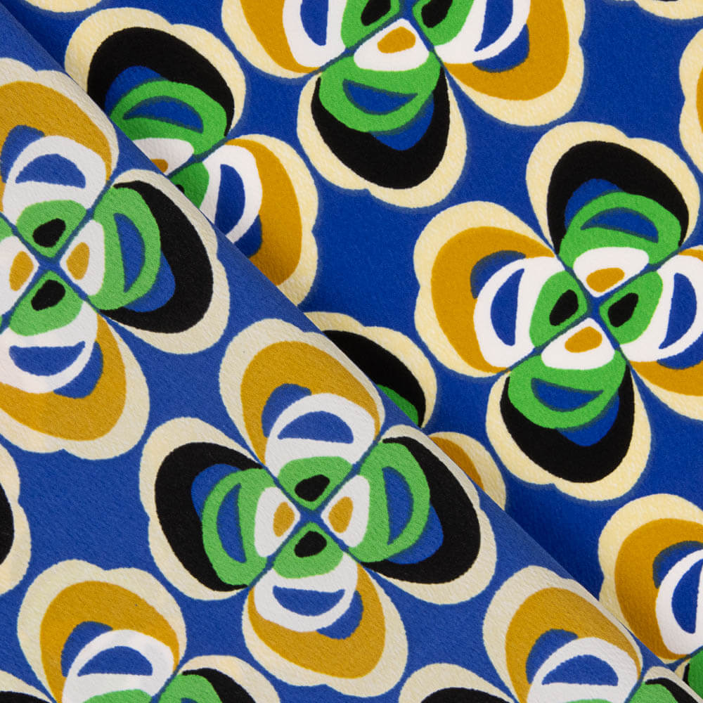 Polyester Krepp Polyester Blume Geometrisch Blau - Ribes y Casals