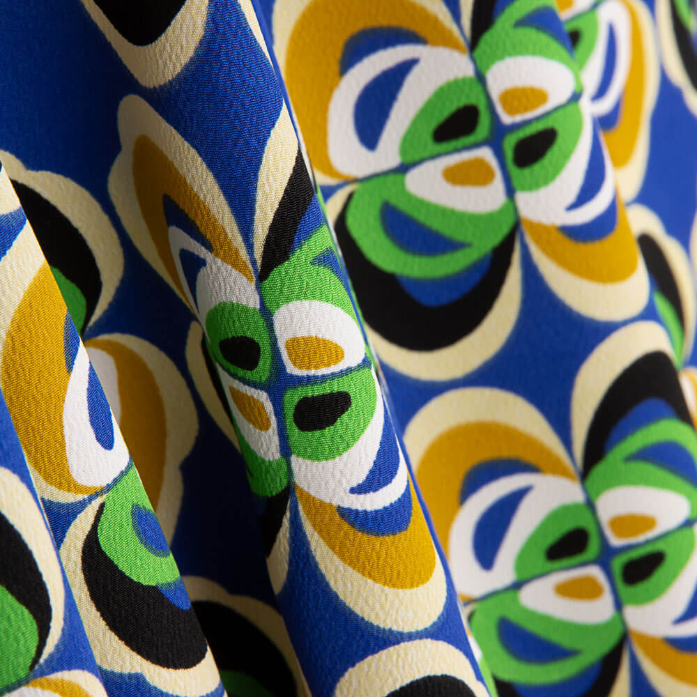 Polyester Krepp Polyester Blume Geometrisch Blau - Ribes y Casals