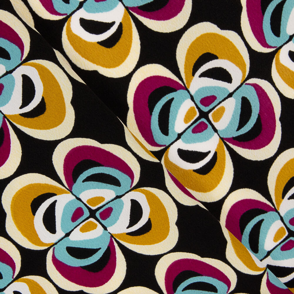 Krepp Polyester Blume Geometrisch Ocker - Ribes y Casals