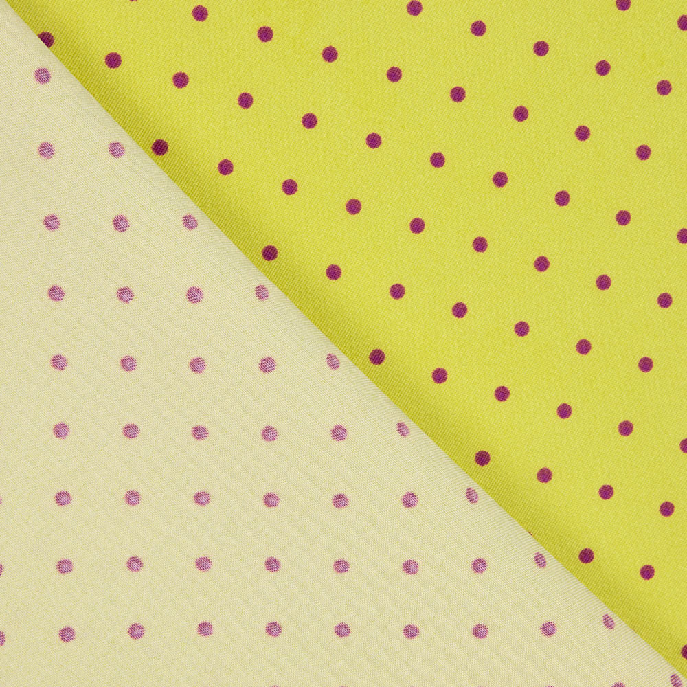 Polka Dots 3mm Lime-Buganvilla Stretch Gabardine - Ribes y Casals
