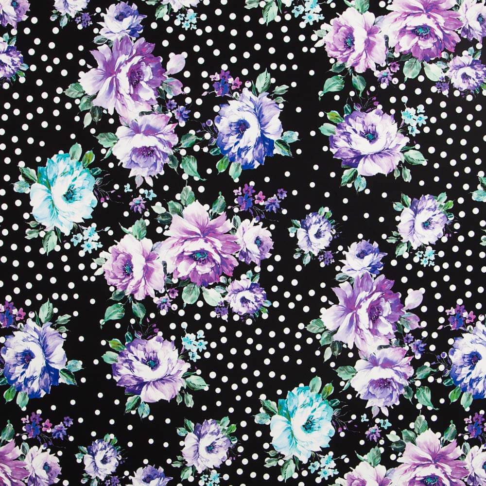 Cretona Cretona Mauve Bielastic Schwarz Polka Dots - Ribes y Casals