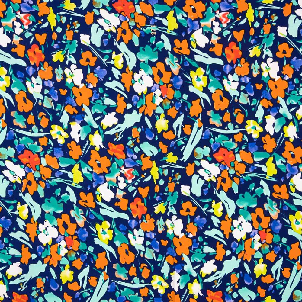Polyester Krepp Polyester Blume Dreia Marineblau - Ribes y Casals