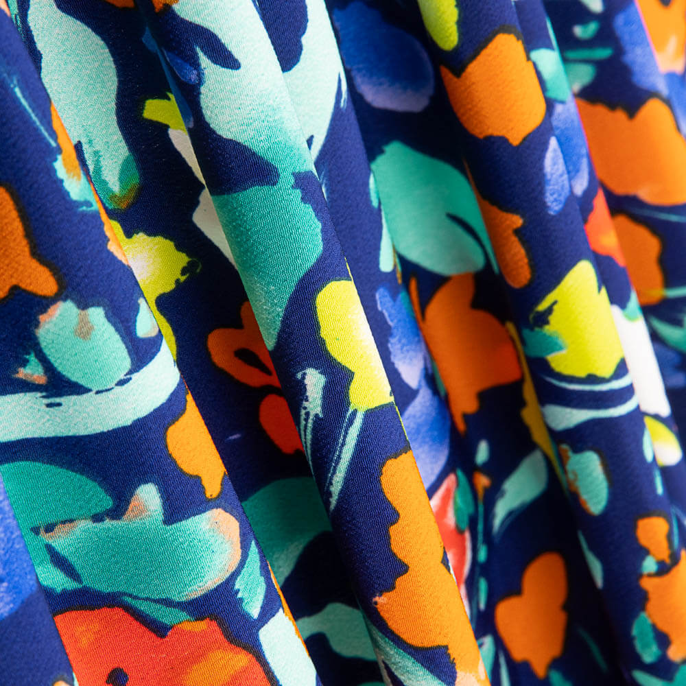 Polyester Krepp Polyester Blume Dreia Marineblau - Ribes y Casals