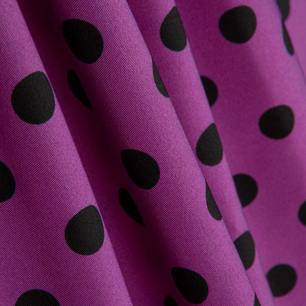 Buganvilla-Schwarz 17mm Polka Dot Stretch Gabardine - Ribes y Casals