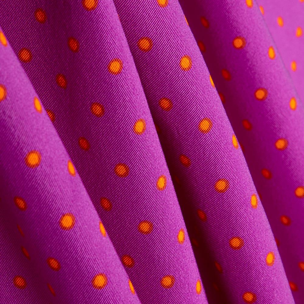 3mm Buganvilla-Orange Polka Dots Stretch Gabardine - Ribes y Casals