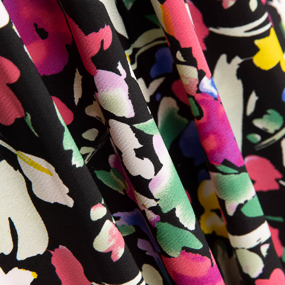 Polyester Krepp Polyester Blume Dreia Schwarz - Ribes y Casals