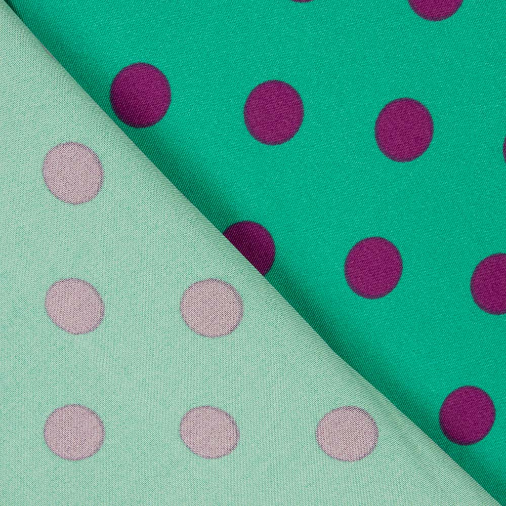 17mm Grün-Buganvilla Elastische Gabardine mit Polka Dots - Ribes y Casals