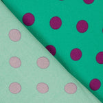17mm Grün-Buganvilla Elastische Gabardine mit Polka Dots - Ribes y Casals