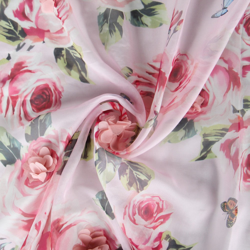 Gaze Polyester Fantasie Rosa Blume - Ribes y Casals