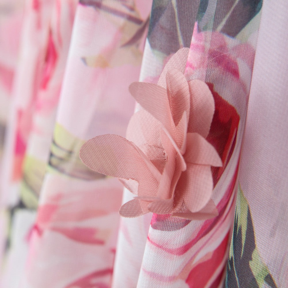 Gaze Polyester Fantasie Rosa Blume - Ribes y Casals
