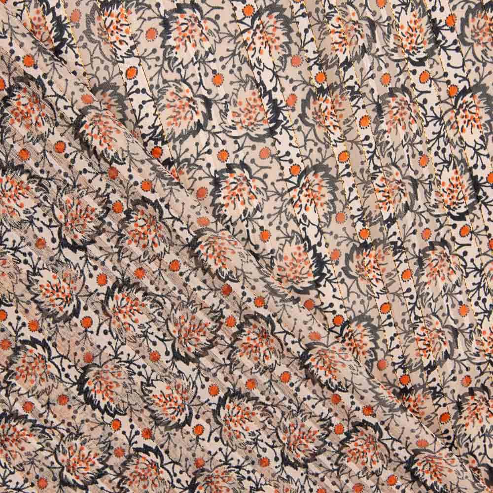 Lurex-Satin-Gaze Beige-Blätter - Ribes y Casals