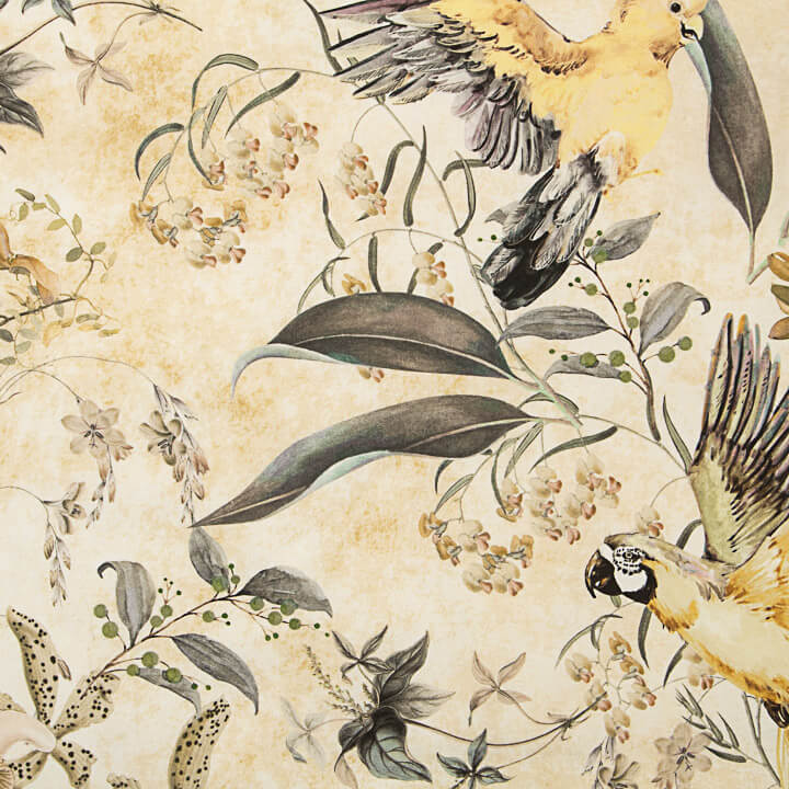 Bedrucktes Canvas mit Aras und Orchideen, Beige - Ribes y Casals