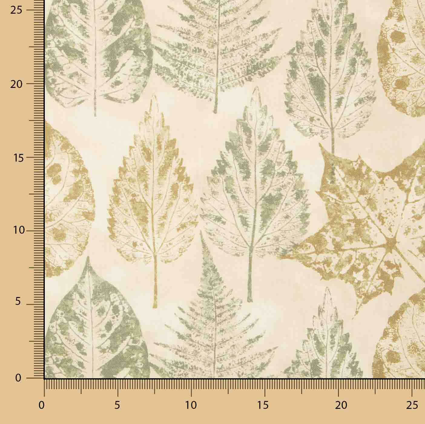 Bedrucktes Canvas mit Botanikmustern in Grün und Ocker - Ribes y Casals