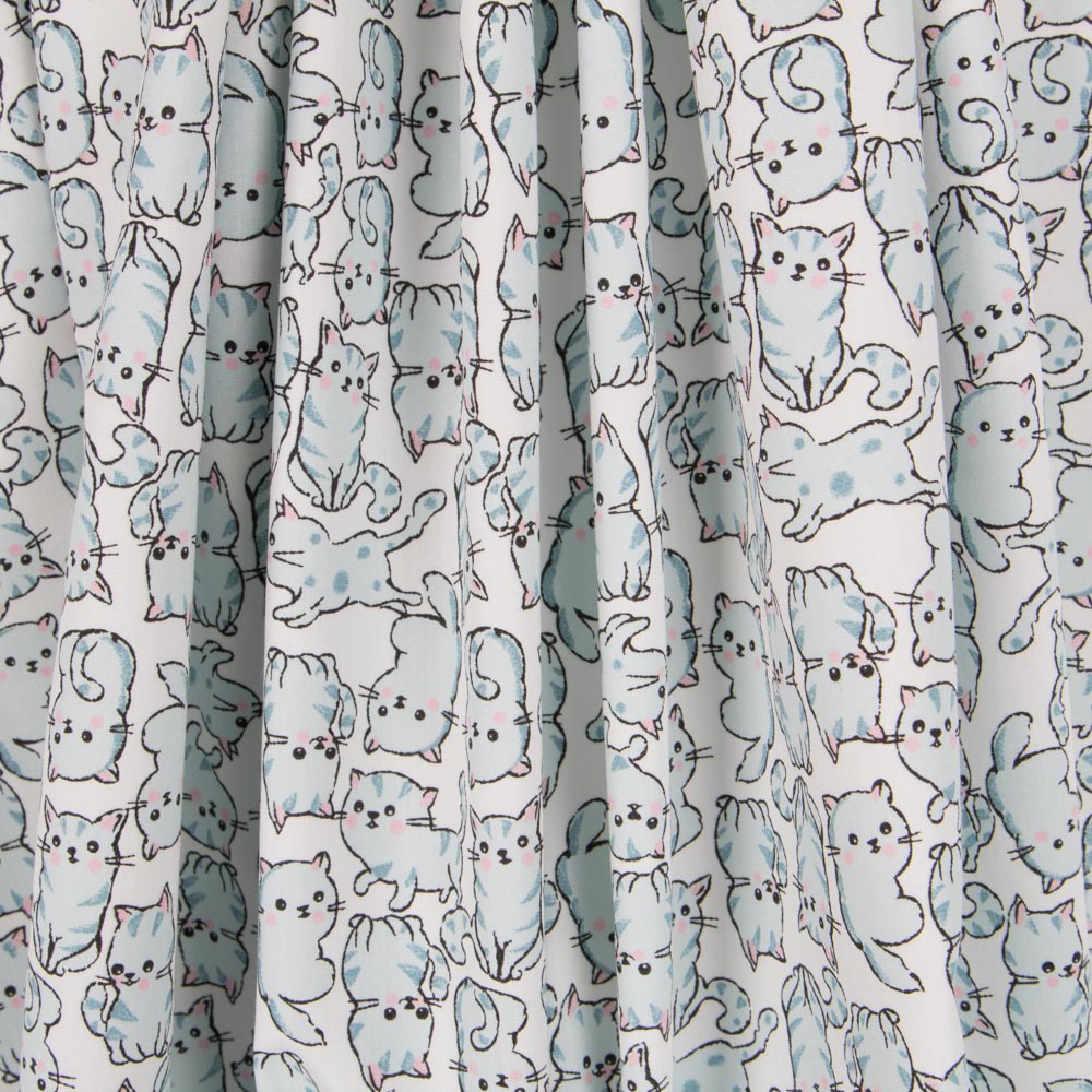 Bio-Popeline-Katzen Blau - Ribes y Casals
