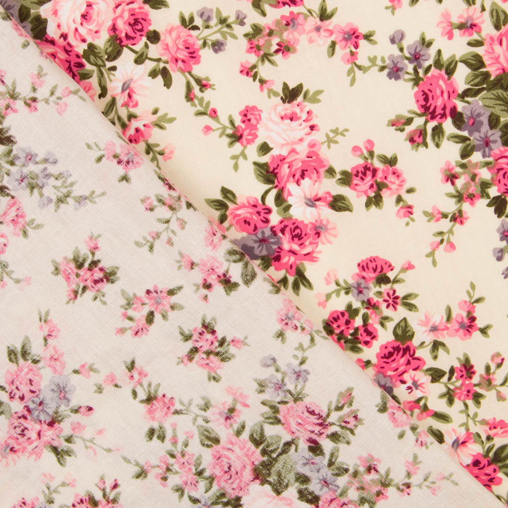 Popeline Bouquet Blumen Ecru - Ribes y Casals