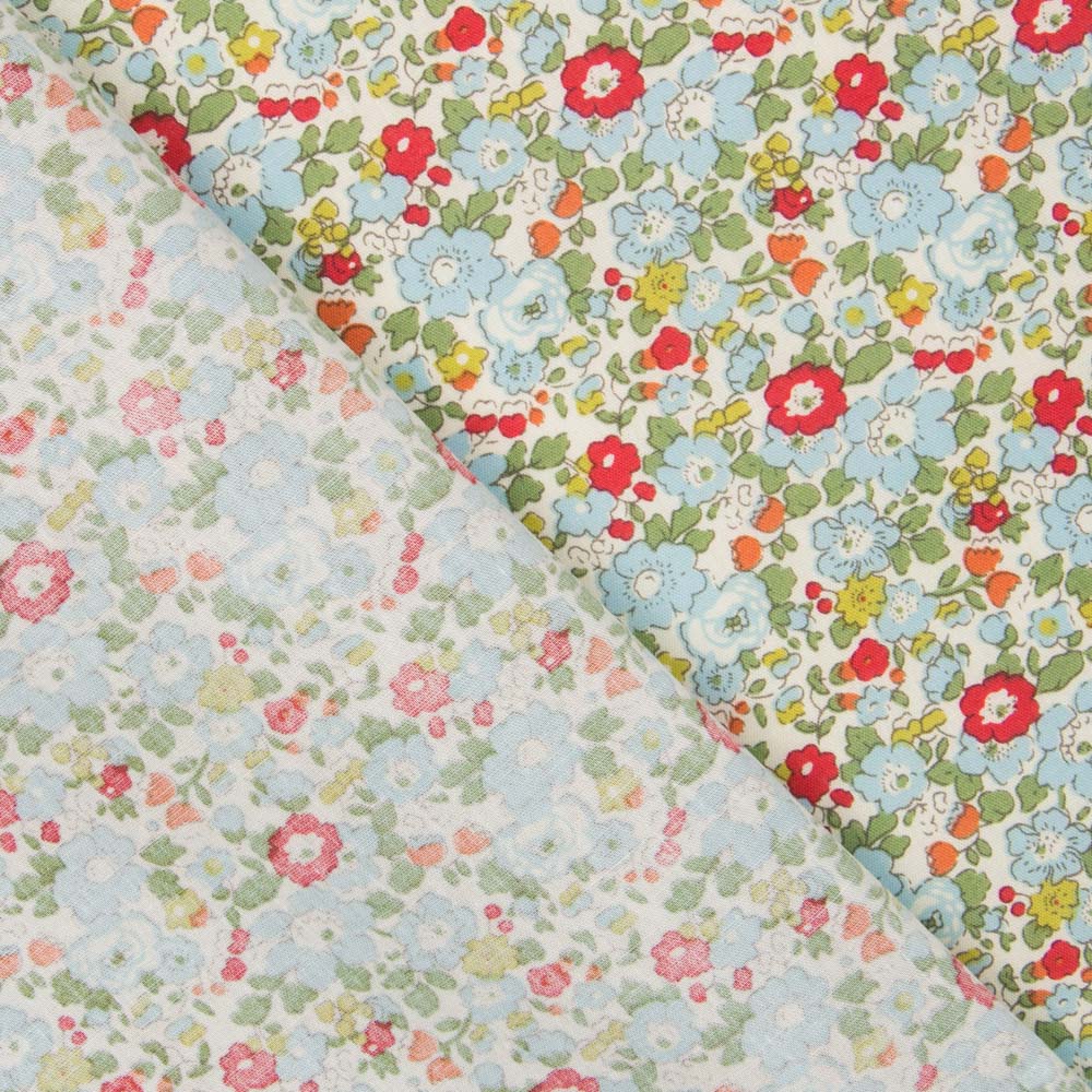 Popeline Blumen Blau Rot - Ribes y Casals