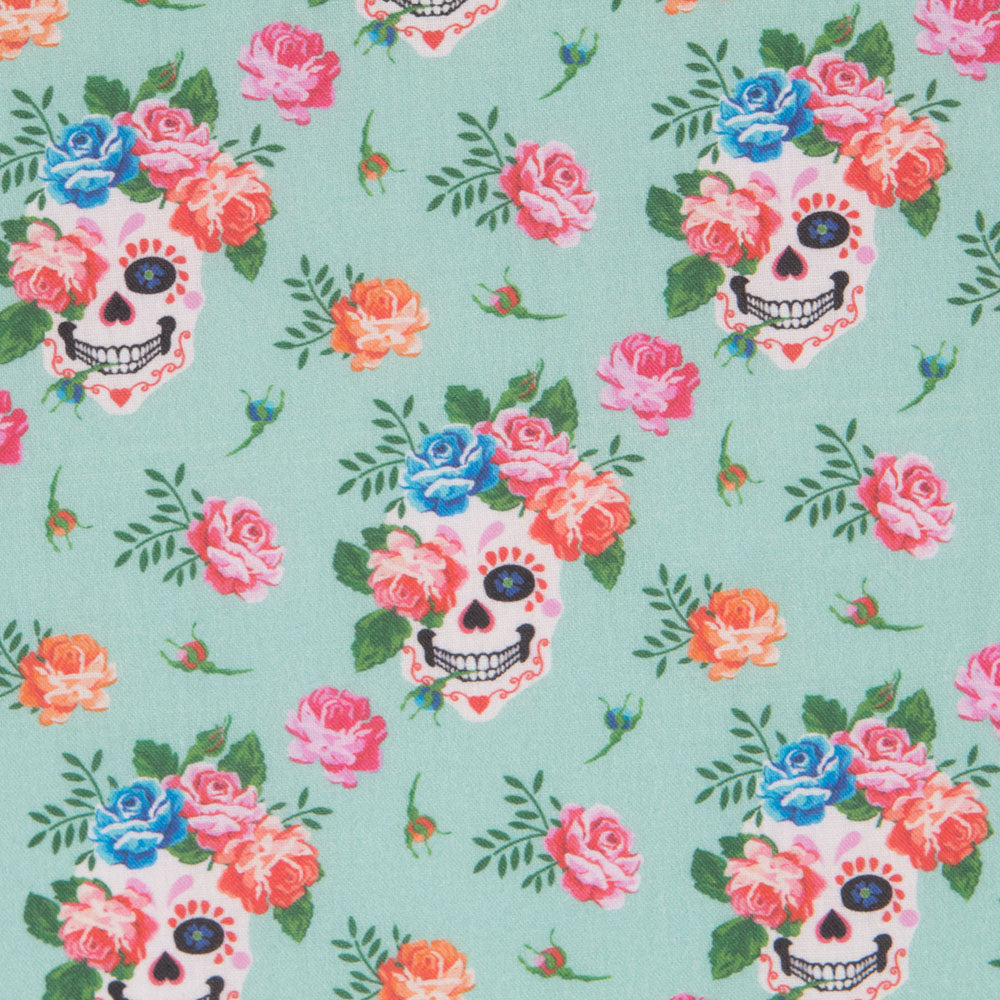 Popeline Calaveras Grün - Ribes y Casals