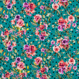 Aquamarinfarbener Krepp mit Tupfen und Blumen - Ribes y Casals
