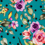 Aquamarinfarbener Krepp mit Tupfen und Blumen - Ribes y Casals