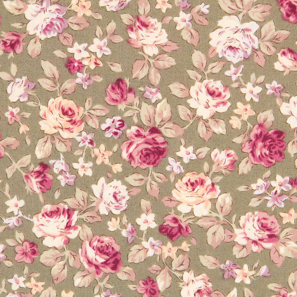 Cretonne Blumen Popeline Khaki - Ribes y Casals