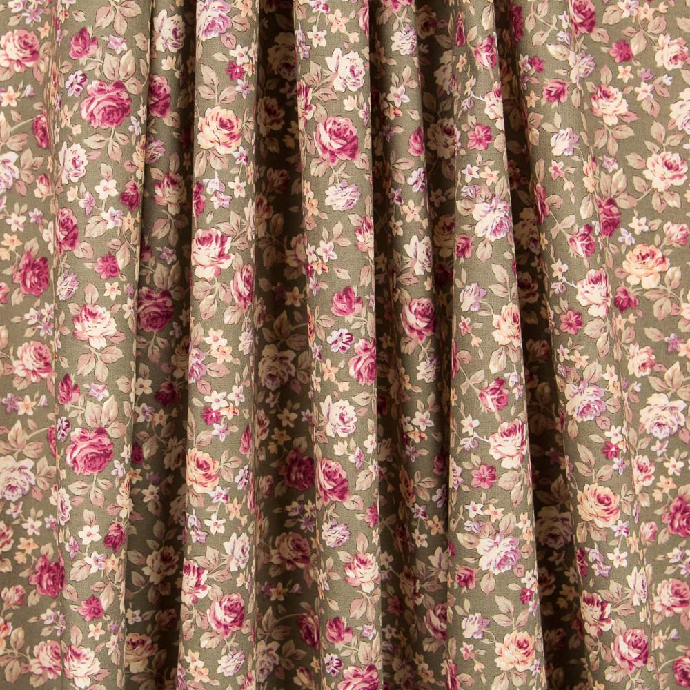 Cretonne Blumen Popeline Khaki - Ribes y Casals