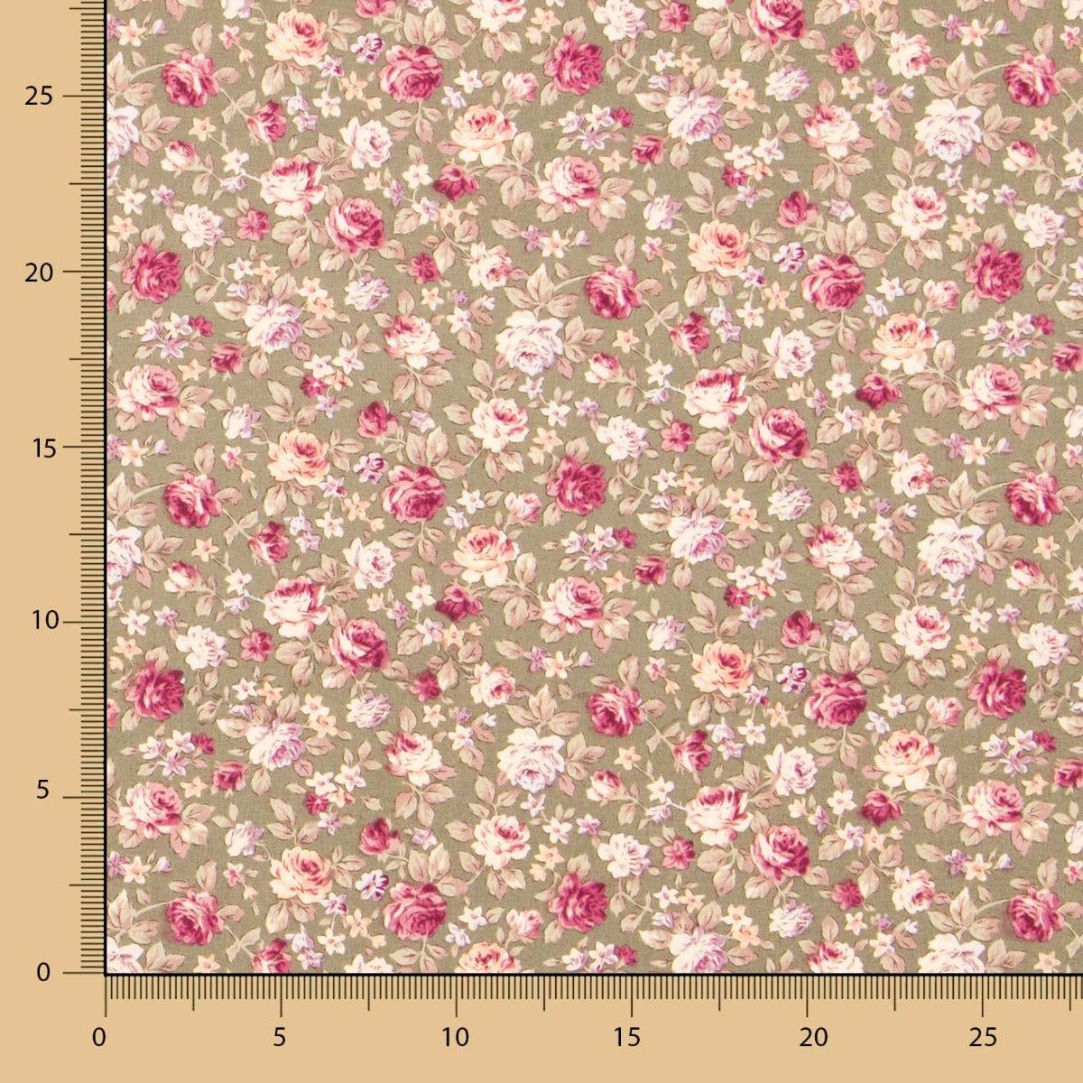 Cretonne Blumen Popeline Khaki - Ribes y Casals